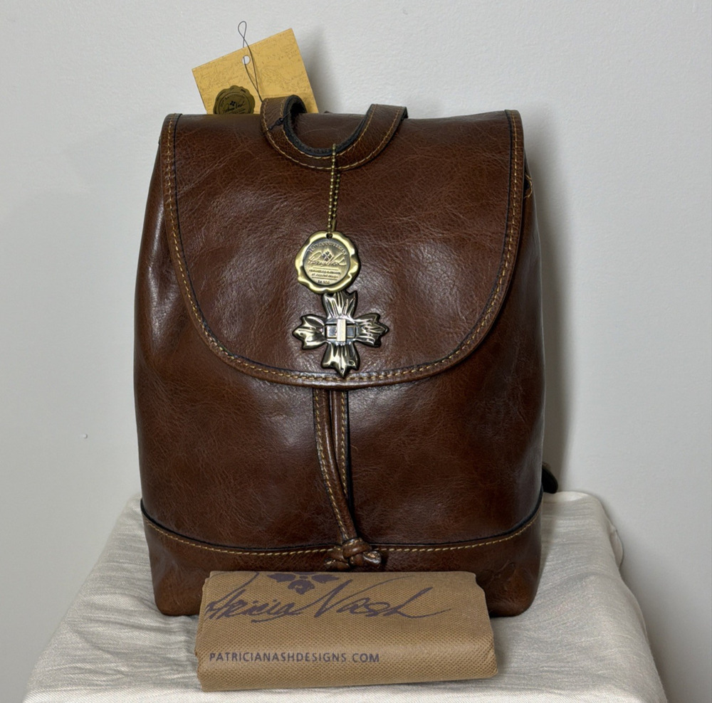 Patricia Nash Seluci Backpack Brown Cognac Leather Boho Western Rustic Turnlock